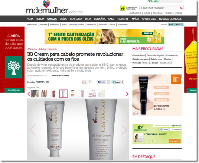 Site M de Mulher destaca Primer capilar BB Cream da Mutari Cosméticos